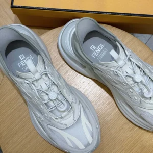 Fendi Unisex F-Light Sneakers White Leather and Mesh Running Shoes