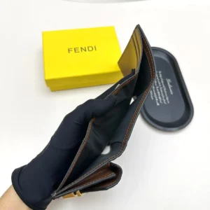 Fendi Unisex FF Diamonds Wallet Brown and Black FF Leather Wallet 8M0480AD