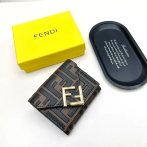 Fendi Unisex FF Diamonds Wallet Brown and Black FF Leather Wallet 8M0480AD