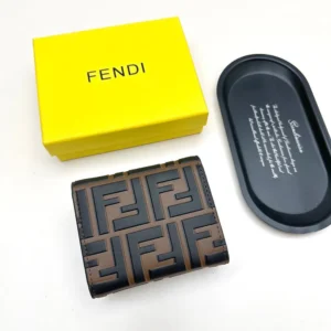 Fendi Unisex FF Diamonds Wallet Brown and Black FF Leather Wallet 8M0480AD
