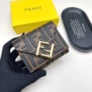 Fendi Unisex FF Diamonds Wallet Brown and Black FF Leather Wallet 8M0480AD