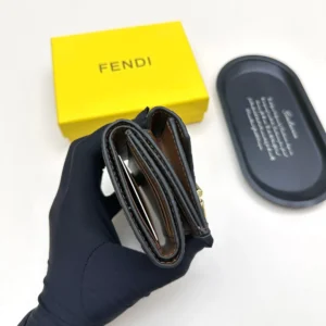 Fendi Unisex FF Diamonds Wallet Brown and Black FF Leather Wallet 8M0480AD
