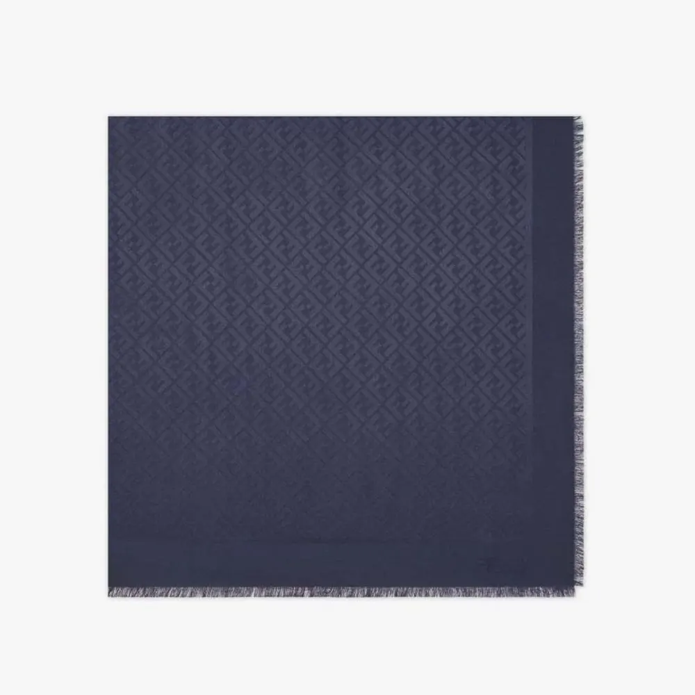 Fendi Unisex FF Navy Blue Silk and Wool Shawl FXT069AJW7F1D8E