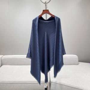 Fendi Unisex FF Navy Blue Silk and Wool Shawl FXT069AJW7F1D8E