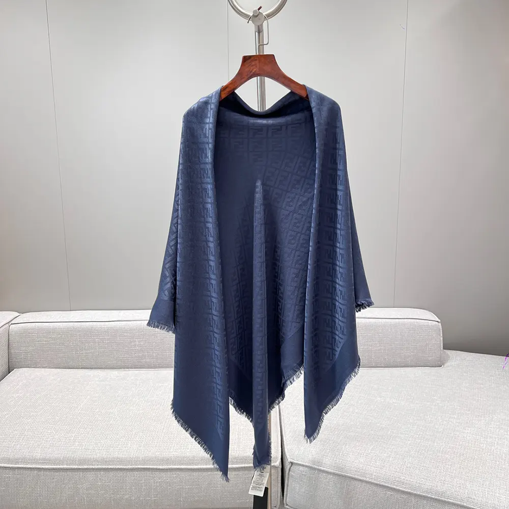 Fendi Unisex FF Navy Blue Silk and Wool Shawl FXT069AJW7F1D8E