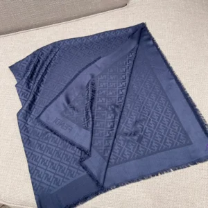 Fendi Unisex FF Navy Blue Silk and Wool Shawl FXT069AJW7F1D8E