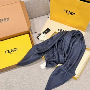 Fendi Unisex FF Navy Blue Silk and Wool Shawl FXT069AJW7F1D8E