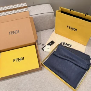 Fendi Unisex FF Navy Blue Silk and Wool Shawl FXT069AJW7F1D8E