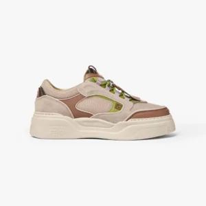 Fendi Unisex Force Sneakers Beige Mesh and Brown Leather Low-tops