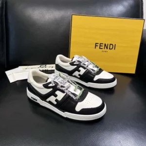Fendi Unisex Match Black and White Leather Low-tops 8E8943AY