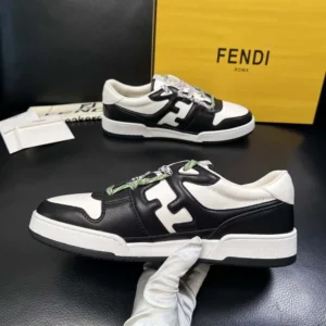 Fendi Unisex Match Black and White Leather Low-tops 8E8943AY