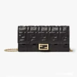 Fendi Women Baguette Continental Wallet With Chain Black Nappa Leather Wallet