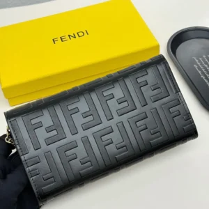 Fendi Women Baguette Continental Wallet With Chain Black Nappa Leather Wallet