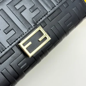 Fendi Women Baguette Continental Wallet With Chain Black Nappa Leather Wallet