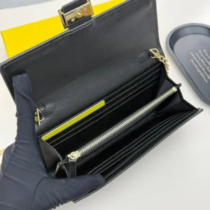 Fendi Women Baguette Continental Wallet With Chain Black Nappa Leather Wallet