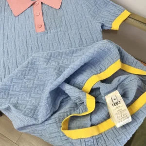 Fendi Women Blue FF Cotton and Silk Dress FZDE35AW