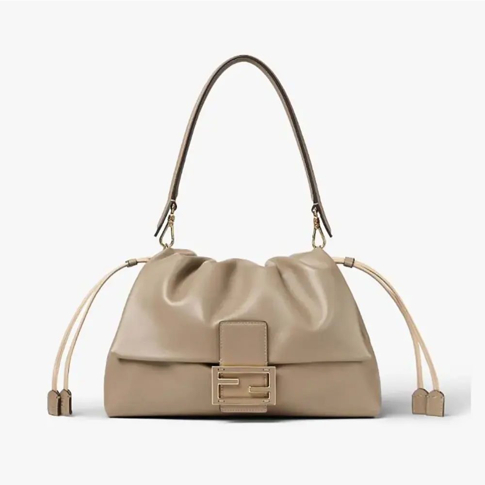 Fendi Women Mamma Baguette Large Dove Gray Nappa Leather Bag 8BR834AQ