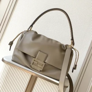 Fendi Women Mamma Baguette Large Dove Gray Nappa Leather Bag 8BR834AQ