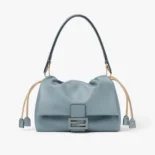Fendi Women Mamma Baguette Medium Mercury Blue Nappa Leather Bag 8BR833AQ