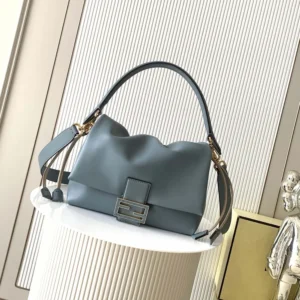 Fendi Women Mamma Baguette Medium Mercury Blue Nappa Leather Bag 8BR833AQ