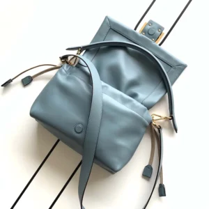 Fendi Women Mamma Baguette Medium Mercury Blue Nappa Leather Bag 8BR833AQ