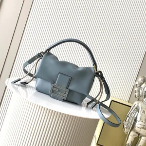 Fendi Women Mamma Baguette Small Mercury Blue Nappa Leather Mini-bag 8BS105AB