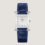 Hermes Women Heure H Watch Small Model Quartz Movement 25 mm in Diamond-set Steel-Navy