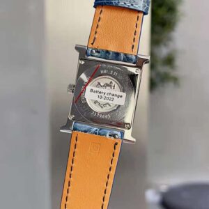 Hermes Women Heure H Watch Small Model Quartz Movement 25 mm in Diamond-set Steel-Navy