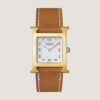 Hermes Women Heure H Watch Small Model Quartz Movement 25 mm in Yellow Gold-Plated Steel-Brown