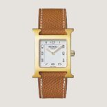 Hermes Women Heure H Watch Small Model Quartz Movement 25 mm in Yellow Gold-Plated Steel-Brown