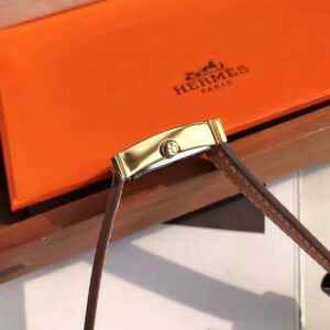 Hermes Women Heure H Watch Small Model Quartz Movement 25 mm in Yellow Gold-Plated Steel-Brown