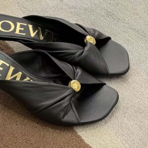 Loewe Women Pebble Soft Slide in Nappa Lambskin-Black