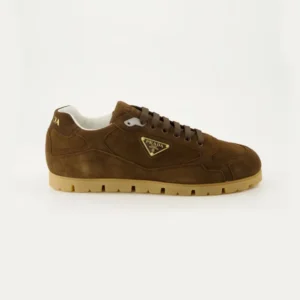 Prada Unisex Trail Brown Suede Lace up Logo Low top Sneaker