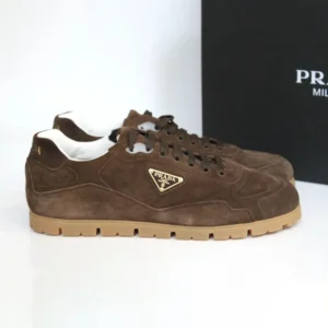 Prada Unisex Trail Brown Suede Lace up Logo Low top Sneaker
