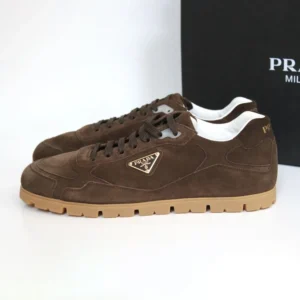 Prada Unisex Trail Brown Suede Lace up Logo Low top Sneaker