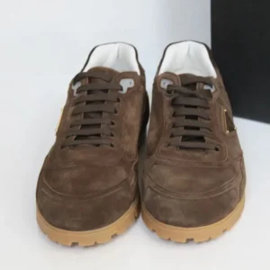 Prada Unisex Trail Brown Suede Lace up Logo Low top Sneaker