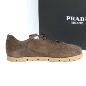 Prada Unisex Trail Brown Suede Lace up Logo Low top Sneaker