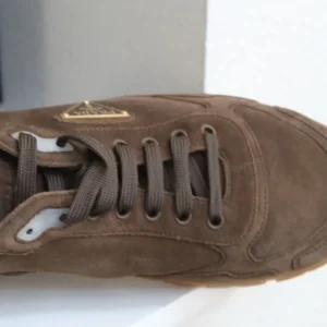 Prada Unisex Trail Brown Suede Lace up Logo Low top Sneaker