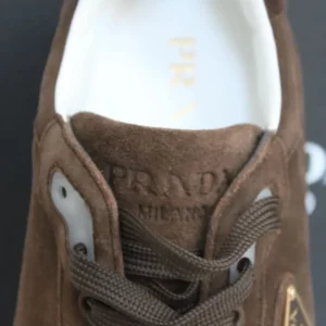 Prada Unisex Trail Brown Suede Lace up Logo Low top Sneaker