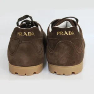 Prada Unisex Trail Brown Suede Lace up Logo Low top Sneaker