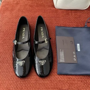 Prada Women Naplak Patent Leather Ballerinas-Black 1F793N