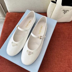 Prada Women Naplak Patent Leather Ballerinas-White 1F793N