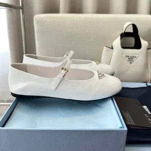 Prada Women Naplak Patent Leather Ballerinas-White 1F793N