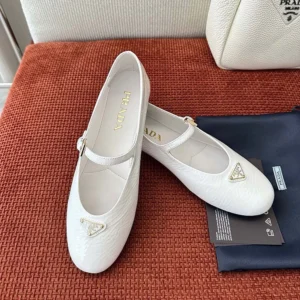 Prada Women Naplak Patent Leather Ballerinas-White 1F793N