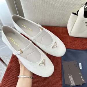 Prada Women Naplak Patent Leather Ballerinas-White 1F793N
