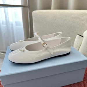 Prada Women Naplak Patent Leather Ballerinas-White 1F793N