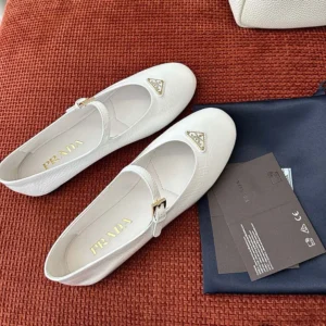 Prada Women Naplak Patent Leather Ballerinas-White 1F793N