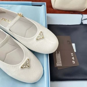 Prada Women Naplak Patent Leather Ballerinas-White 1F793N