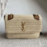 Saint Laurent YSL Women Niki Medium Chain Bag in Raffia and Leather-Natural