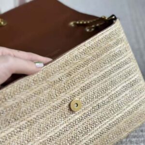 Saint Laurent YSL Women Niki Medium Chain Bag in Raffia and Leather-Natural
